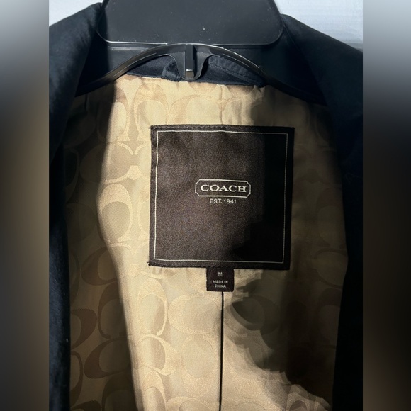 Coach Black Walking Trench Coat Jacket Logo Lining Size Medium - Picture 3 of 7
